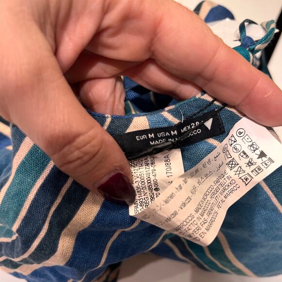 NWT Zara Linen Blend V-neck Sleeveless Striped Pattern Blouse Top Size Medium - Picture 5 of 7